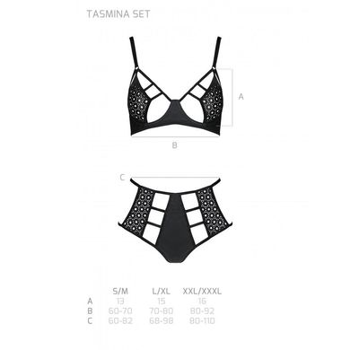 Розпродаж!!! Комплект з екошкіри Passion Tamaris Set black L/XL, бюстгальтер та трусики, Чорний