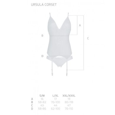 Корсет із пажами, трусики з ажурним декором та відкритим кроком Ursula Corset white L/XL — Passion, Білий