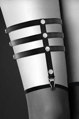 Гартер на ногу Bijoux Pour Toi - 3 THONGS Black, сексуальна підв'язка, екошкіра, Чорний