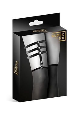 Гартер на ногу Bijoux Pour Toi - 3 THONGS Black, сексуальная подвязка, экокожа, Черный