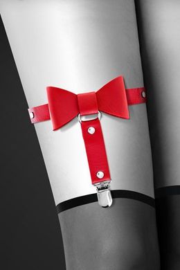 Гартер на ногу Bijoux Pour Toi - WITH BOW Red, сексуальная подвязка с бантиком, экокожа, Красный