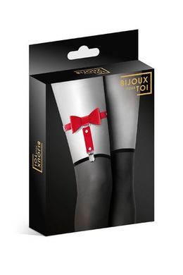 Гартер на ногу Bijoux Pour Toi - WITH BOW Red, сексуальная подвязка с бантиком, экокожа, Красный