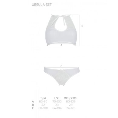 Комплект: бра, трусики з ажурним декором та відкритим кроком Ursula Set white XXL/XXXL — Passion, Білий
