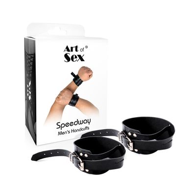 Мужские кожаные наручники Art of Sex - Man Handcuffs Speedway XS-M, цвет черный