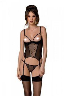 Корсет Passion MARINA CORSET, L/XL, black, с открытыми чашками