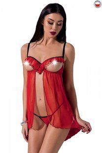 Прозорий пеньюар з відкритими грудьми CHERRY CHEMISE red XXL/XXXL - Passion Exclusive, трусики, L/XL, L/XL