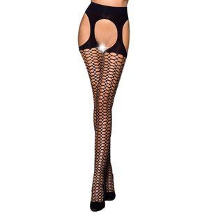 Еротичні колготки Passion TIOPEN 004 3/4 (fishnet 40 den), black, імітація панчох і пояса, Чорний, 3/4