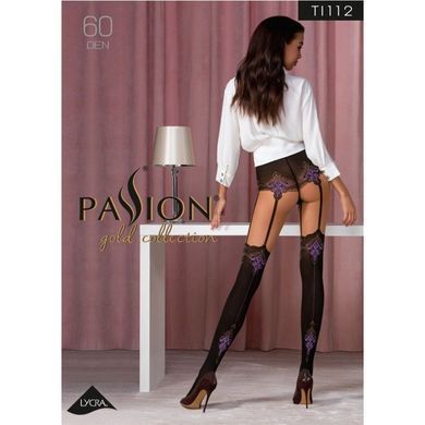 Колготки з ефектом панчох на підв'язках Passion TI112 3/4 (60/20 den), nero-violet, 3/4
