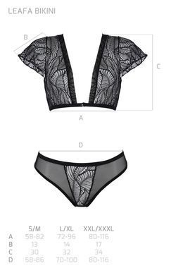 Комплект Passion LEAFA BIKINI black S/M, бюстгальтер-топ с рукавчиками, стринги-шортики с вырезом