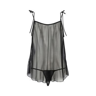 Сорочка прозора бебі дол Passion MELANIA CHEMISE S/M, black, трусики, на тонких бретелях, S/M, S/M