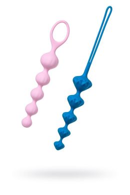 Набір анальних бус Satisfyer Beads Colored, силікон , макс. діаметр 3,3 см і 3,5 см, Розовый/синий