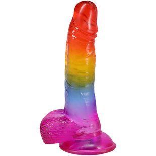 Фаллоимитатор Doc Johnson Crystal Jellies - Realistic cock with balls 8.5 Inch - Rainbow
