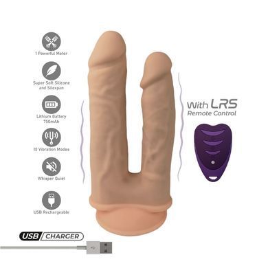 Подвійний фалоімітатор з вібрацією SilexD Double Gusto Vibro Flesh (Model 1 size 8" & 7") + LRS, діаметр 4,5 см та 3,7 см