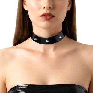 Лакированный чокер с шипами Art of Sex - Mistress, цвет черный, размер L