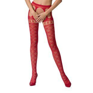 Еротичні колготки-бодістокінги Passion S025 One Size, Red, імітація ажурних панчішок з пояском, Червоний, Універсальний