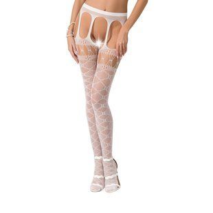 Еротичні колготки-бодістокінги Passion S025 One Size, White, імітація ажурних панчішок з пояском, Білий, Універсальний