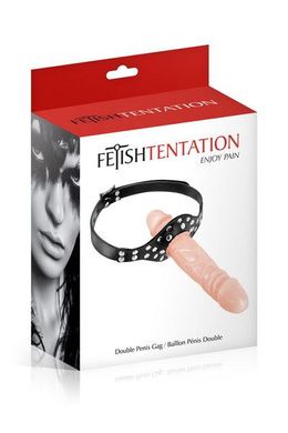 Кляп із подвійним фалоімітатором Fetish Tentation – Double Penis Gag Flesh, Тілесний