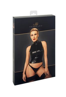 Топ Noir Handmade F324 Glam, S, black, халтер, на блискавці, вінілові вставки, комір-стійка