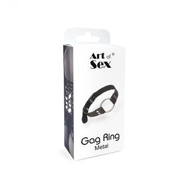 Кляп металлическое кольцо на ремнях Art of Sex &ndash; Gag Ring Metal, черный, натуральная кожа
