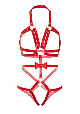 Портупея-тедді з ременів Leg Avenue Studded O-ring harness teddy M Red, екошкіра