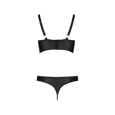 Комплект з екошкіри з люверсами та ремінцями Malwia Bikini black L/XL — Passion, бра та трусики, Чорний