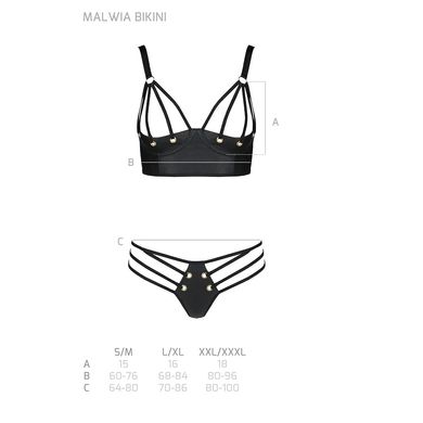 Комплект з екошкіри з люверсами та ремінцями Malwia Bikini black L/XL — Passion, бра та трусики, Чорний