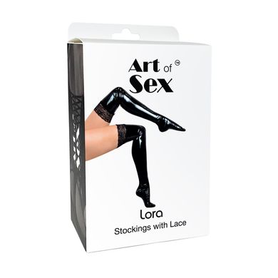 Сексуальные виниловые чулки Art of Sex - Lora с кружевом, размер M, цвет черный