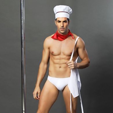 Чоловічий еротичний костюм кухаря "Умілий Джек" One Size: сліпи, фартух, хустка і ковпак, Белый/красный, S/M