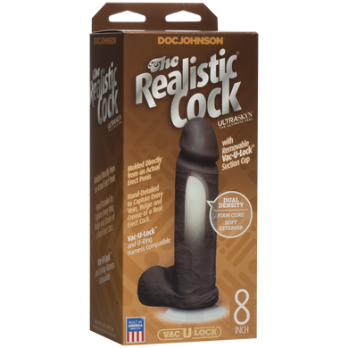 Фалоімітатор Doc Johnson The Realistic Cock 8 inch Black - ULTRASKYN, Vack-U-Lock, діаметр 5,1 см, Коричневий