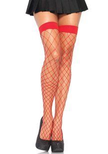 Чулки в крупную сетку Leg Avenue Fence Net Thigh Highs Red, one size