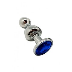 Металлическая анальна пробка Wooomy Lollypop Double Ball Metal Plug Blue S, диаметр 2,8 см, длина 8,