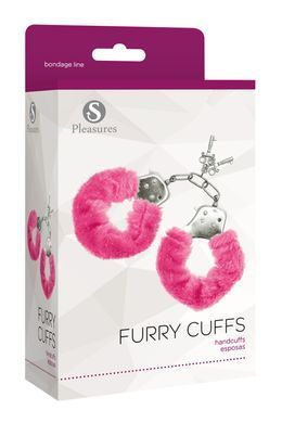 Наручники S Pleasures Furry Cuffs Pink з пухнастим оздобленням, 2 ключі в комплекті