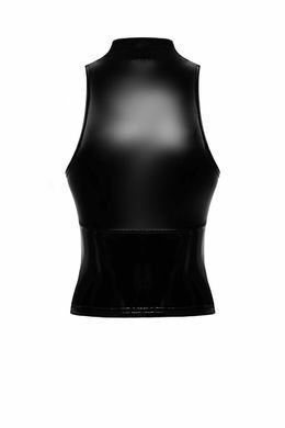 Топ Noir Handmade F324 Glam, XXL, black, халтер, на блискавці, вінілові вставки, комір-стійка