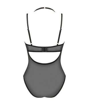 Прозрачное боди Obsessive Selinne teddy XL/2XL Black, мелкая сетка, двойные бретели