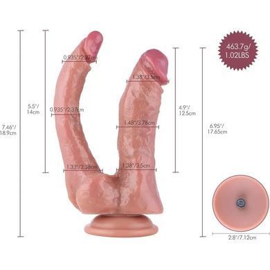 Двойной фаллоимитатор для секс-машин Hismith Double Penetrator, 7.46&Prime;, KlicLok и присоска