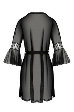 Пеньюар Passion LEAFA PEIGNOIR black, XXL/XXXL, длина чуть выше колена, широкие рукава, завязывается на пояс
