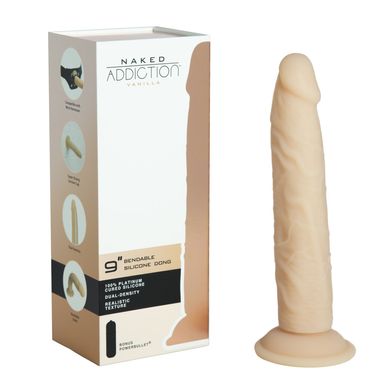 Фаллоимитатор Naked Addiction — 9″ Silicone Dual Density Bendable Dildo Vanilla, вибропуля в подарок