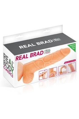 Фалоімітатор із рухомою крайньою плоттю Real Body — Real Brad, діаметр 4,5 см, TPE, Тілесний