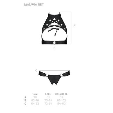 Комплект відкритий топ та трусики з екошкіри з люверсами Passion MALWIA SET with Open Bra L/XL black, Чорний