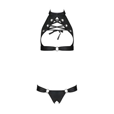 Комплект: открытый топ и трусики из эко-кожи с люверсами Malwia Set with Open Bra black L/XL — Passi, Черный