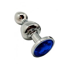 Металлическая анальна пробка Wooomy Lollypop Double Ball Metal Plug Blue L диаметр 3,5, длина 10,5см
