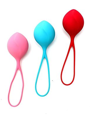 Вагінальні кульки Satisfyer Strengthening Balls (3шт), діаметр 3,8 см, маса 62-82-98г, монолітні, Голубой/розовый/красный