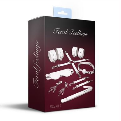 Набор Feral Feelings BDSM Kit 7 White, наручники, поножи, коннектор, маска, паддл, кляп, зажимы