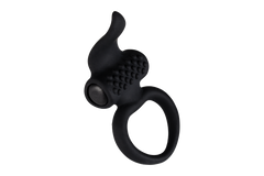 Эрекционное виброкольцо Adrien Lastic Lingus Black с язычком и щеточкой для стимуляции клитора