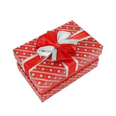 Подарункова коробка з бантом червоно-біла, L – 28,5х21,5х12,8 см.