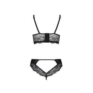 Комплект з еко-шкіри та мережива Passion LOONA SET XXL/XXXL, black, бра і трусики, Чорний