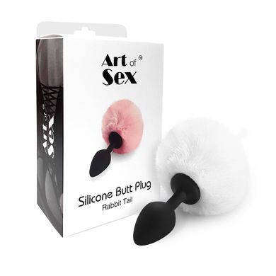 Силиконовая анальная пробка М Art of Sex - Silicone Bunny Tails Butt plug White, диаметр 3,5 см