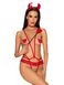 Эротический костюм чертика из стреп Obsessive Evilia teddy red S/M, боди, чокер, накладки на соски,