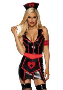 Вініловий костюм медсестри Leg Avenue Vinyl Naughty Nurse S, сукня, фартух, пов&rsquo;язки