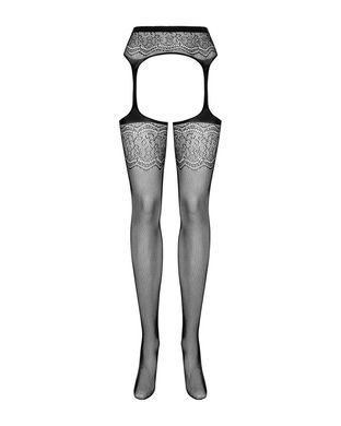Сітчасті панчохи-стокінги з квітковим малюнком Obsessive Garter stockings S207 S/M/L, чорні, імітаці